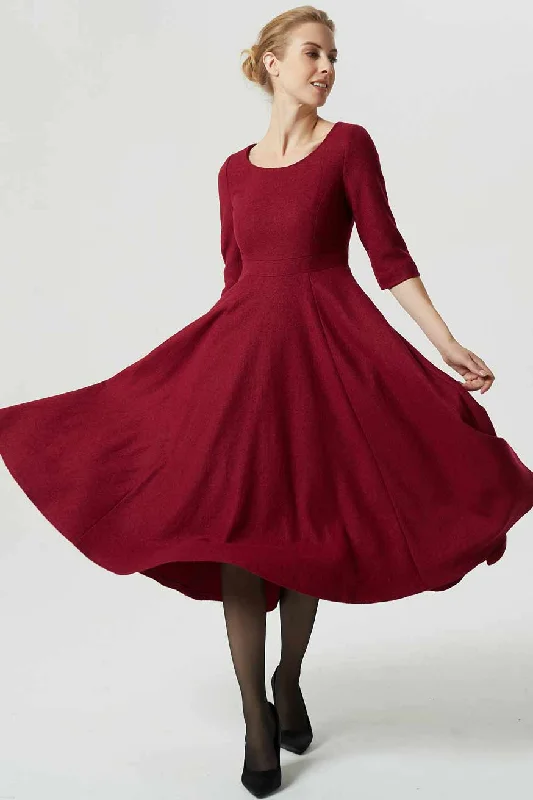 Red wool dress, wool dress, winter dress, midi dress, fit and flare dress 1995 Cozy Spaghetti Strap Midi Dress