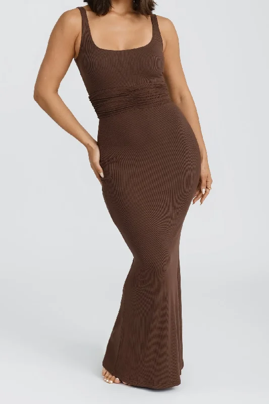 Roxi Maxi Dress - Chocolate Cozy Maxi Dress with Slit