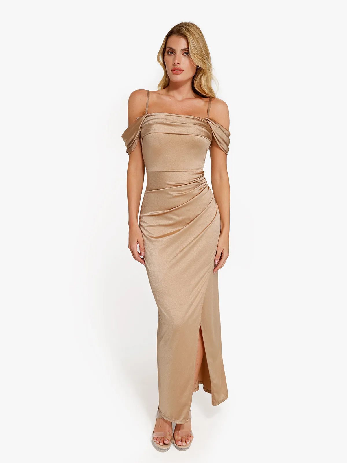 Shapewear Off Shoulder Shine Ruched Sculpting Maxi Dress Classic A-Line Maxi Dress