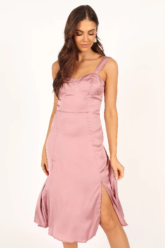 Siobhan Midi Dress - Mauve Elegant Velvet Midi Dress