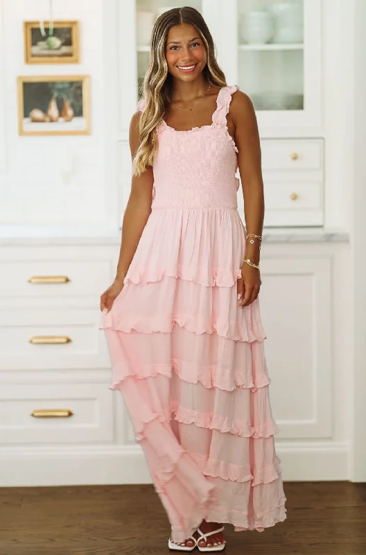 Slice of Heaven Maxi Dress - Pink Stylish Maxi Dress with Pleats