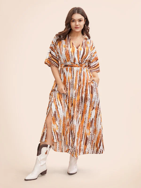 Striped Overlap Collar Shirred Maxi Dress Chic Summer Floral Maxi Dress