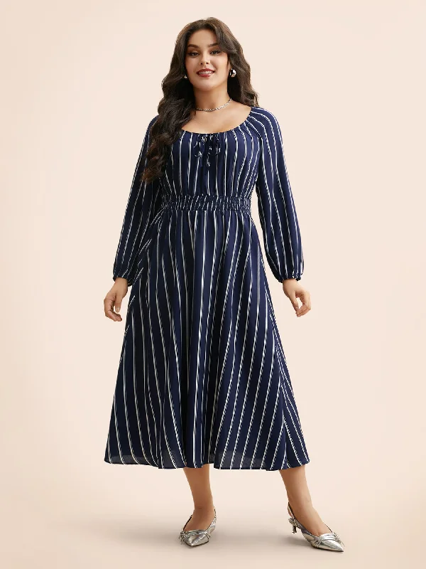 Striped Shirred Lantern Sleeve Maxi Dress Stylish Boho Maxi Dress