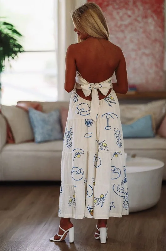 Summer in Capri Maxi Dress - Cream and Blue Cozy Wrap Maxi Dress