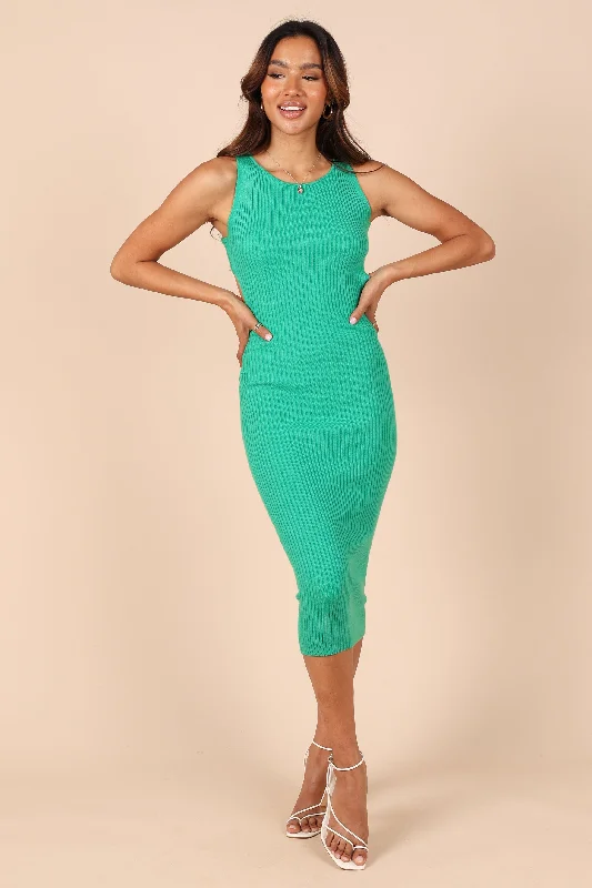 Sunshine Crossback Midi Dress - Green Stylish Midi Dress with Cuffs