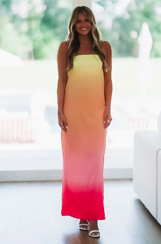 Sunshine of my Love Maxi Dress - Yellow, Pink and Orange Comfortable Ruffle Maxi Dress