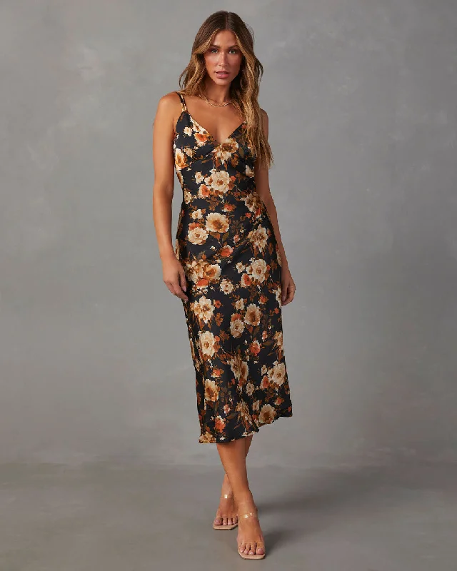 Sweet Sunflower Satin Floral Midi Dress Stylish Wraparound Midi Dress