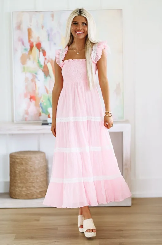 Total Cutie Maxi Dress - Pink Cozy Spaghetti Strap Maxi Dress