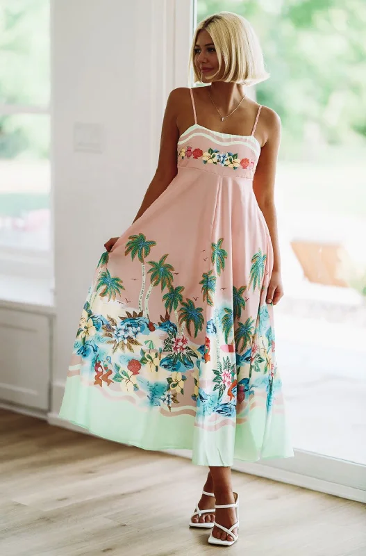 Tropical Vibes Maxi Dress - Pink Fashionable Asymmetrical Maxi Dress