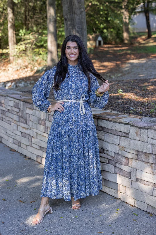 Vintage Blooms Blue Maxi Dress Chic Button-Up Maxi Dress