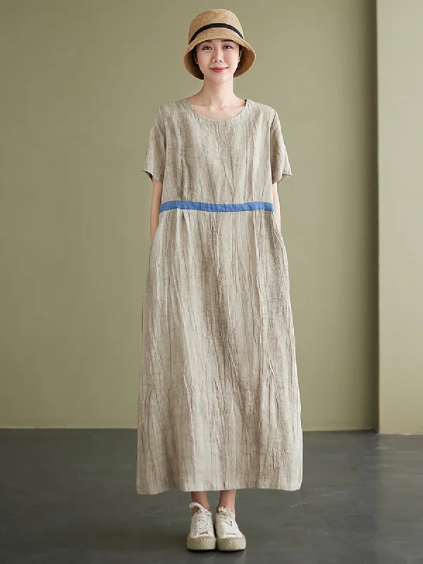 Plus Size Vintage Linen Women Loose Maxi Dress Fashionable Layered Maxi Dress