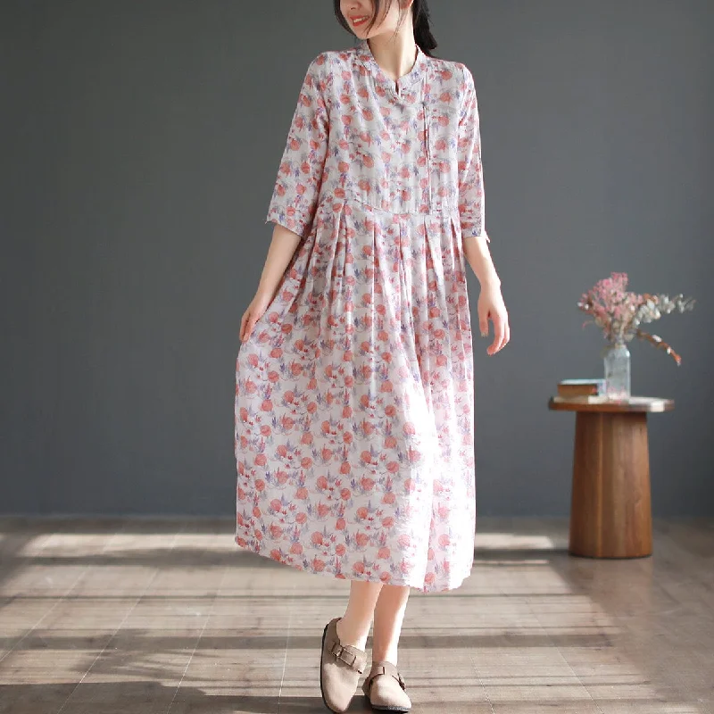 Women Summer Casual Floral Midi Dress Comfortable Short Sleeve Midi Dress