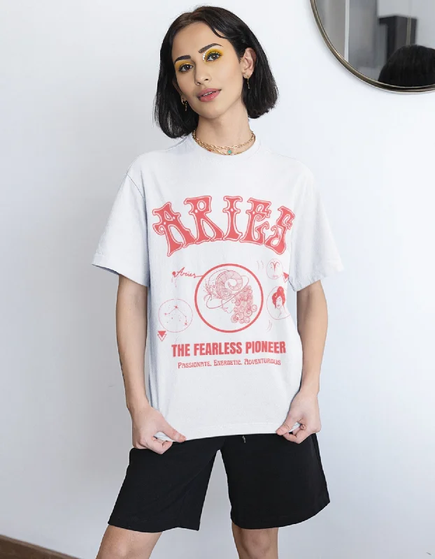 Aries The Ram Graphic Printed Oversized T-Shirt For Women Mesh Blend Leather Blend Suede Blend