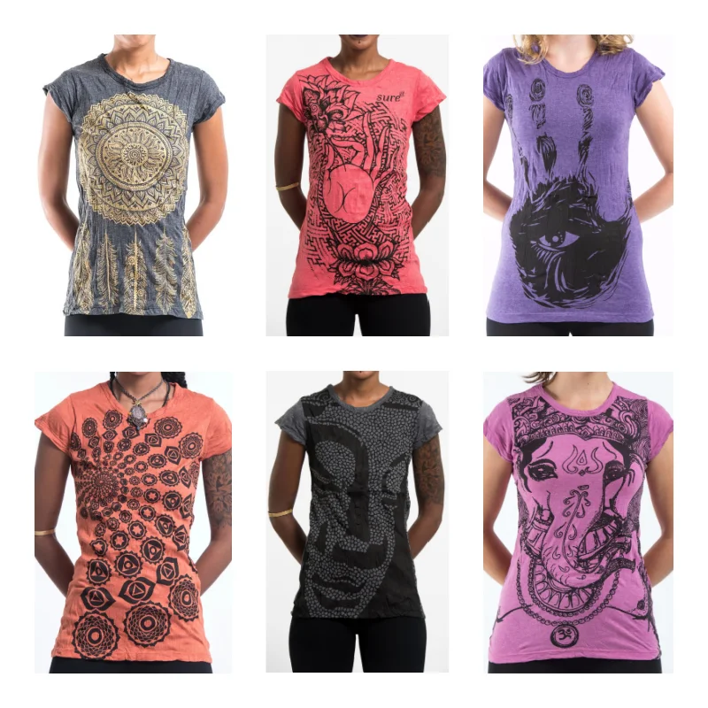 Assorted set of 5 Sure Design Women's T-Shirts Anti-Pilling Machine Wash Handmade