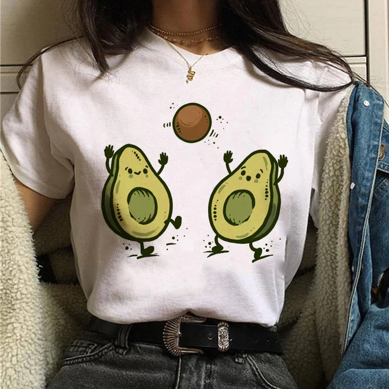 Avocado Harajuku Kawaii Cartoon Female T-shirt Hipster Short Sleeve Shirt 90s Fashion T Shirts Women Tshirt Femme Tops Tee Graphic T-Shirt Round Neck Polyester