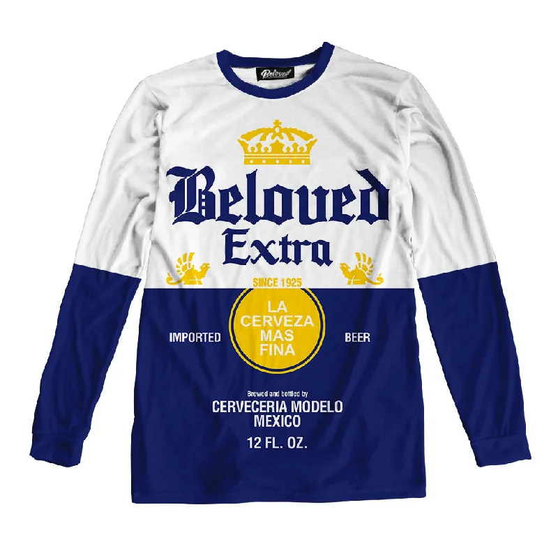 Beloved Extra Beer Unisex Long Sleeve Tee Collared Crew Neck Turtle Neck