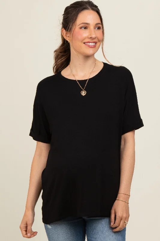 Black Relaxed Fit Maternity T-Shirt Polka Dot Checkered Tartan