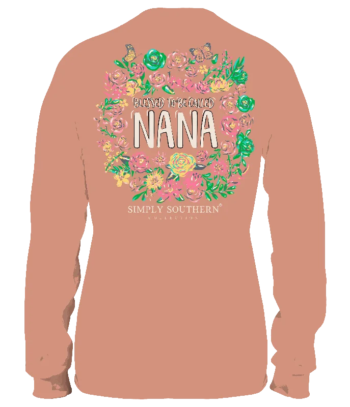 Simply Southern 100% Cotton Long Sleeve T-Shirt - 'Blessed to be Called Nana' with Floral Design Anti-Shrink Durable Soft