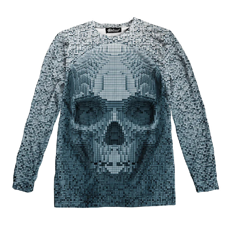 Blocked Skull Unisex Long Sleeve Tee V-Neck T-Shirt Long Sleeve Cotton