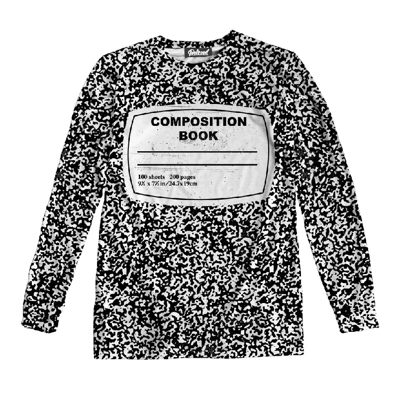 Composition Book Unisex Long Sleeve Tee V-Neck T-Shirt Long Sleeve Cotton