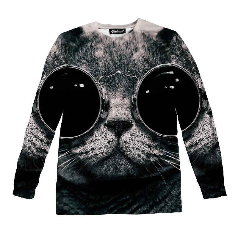 Cool Cat Unisex Long Sleeve Tee Fitted T-Shirt Seamless Stretchy