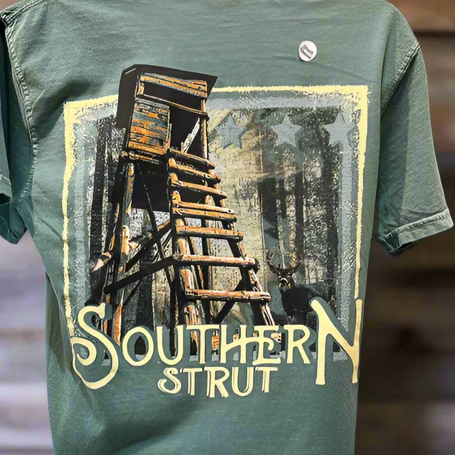 Southern Strut Deer Stand Short Sleeve T-Shirt Mens or Womens Chenille Fabric Brocade Fabric Lace Fabric