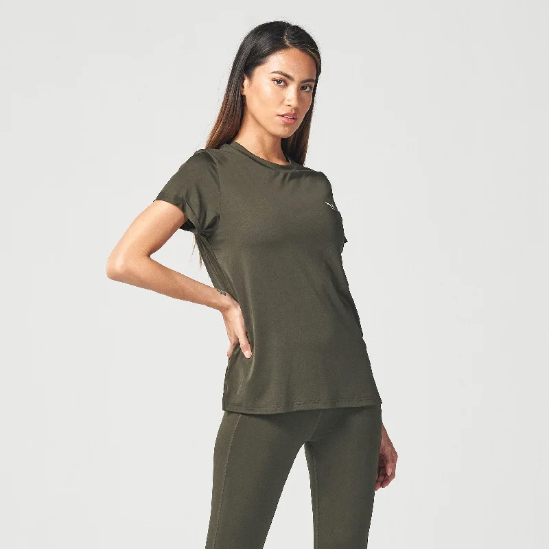 Essential Relaxed Fit Tee - Khaki Notch Collar Peter Pan Collar Cowl Neck