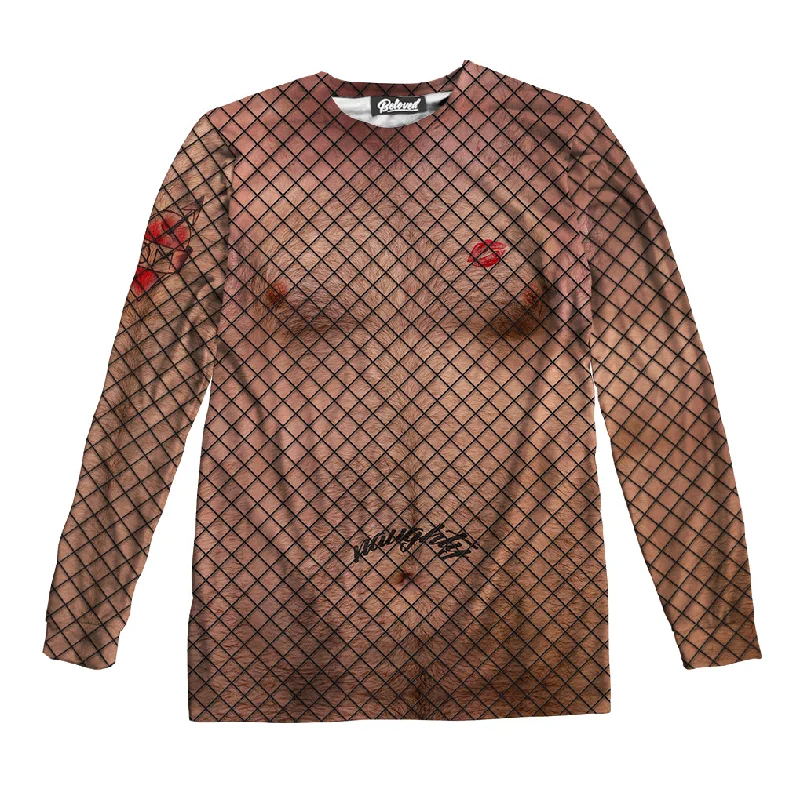 Fishnet Unisex Long Sleeve Tee Beaded Sequined Faux Fur