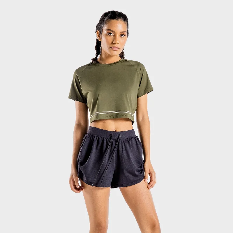 Flux Crop Tee - Khaki Ribbed T-Shirt High Neck Heavyweight