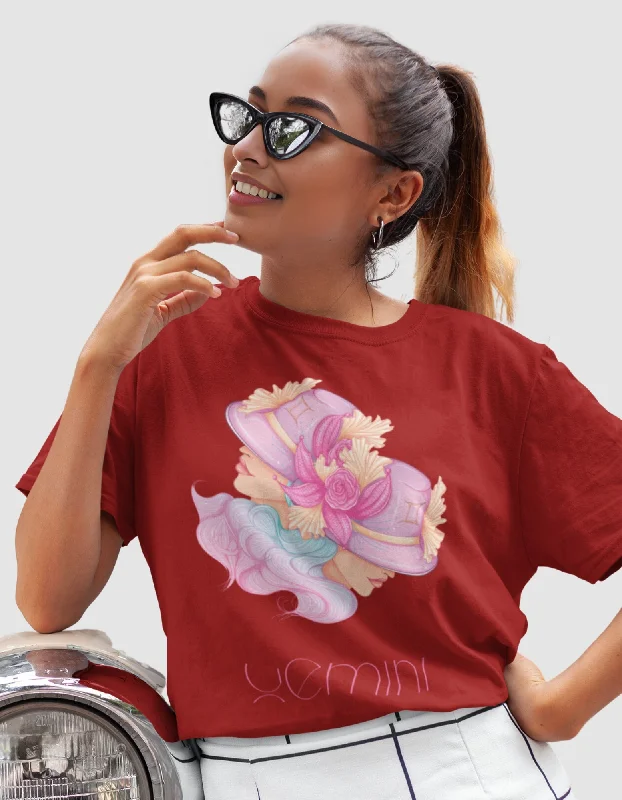 Gemini Zodiac Graphic Printed Oversized T-Shirt For Women Jersey Fabric Tulle Fabric Batik Fabric