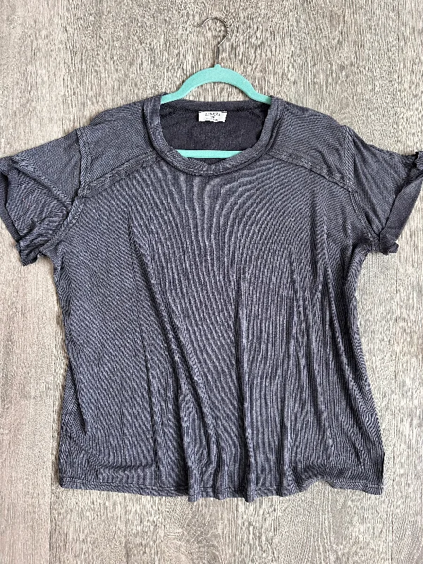 Grey Ribbed Short Sleeve Tee Lace Blend Ribbed Blend Corduroy Blend