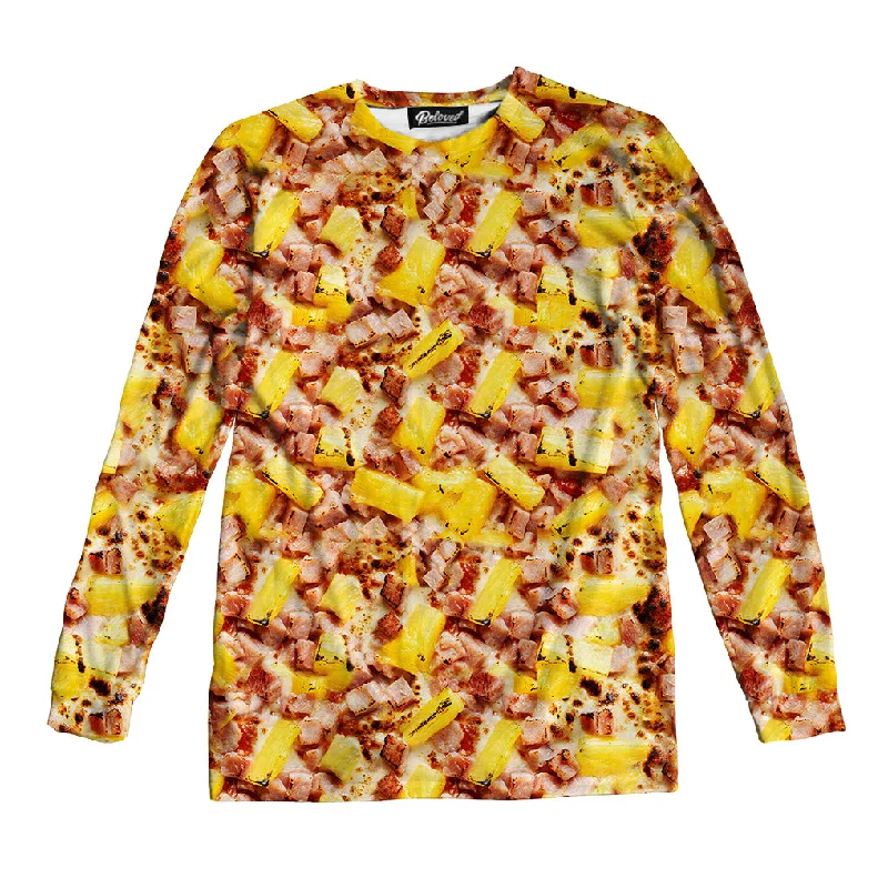 Hawaiian Pizza Unisex Long Sleeve Tee Hooded Caped Shawl Collar