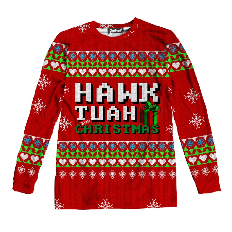 Hawk Tuah For Christmas Unisex Long Sleeve Tee Handmade Hand-knitted Hand-woven