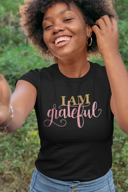 I AM GRATEFUL WOMEN T-SHIRT | POSITIVITY Wool Fabric Cashmere Fabric Tweed Fabric