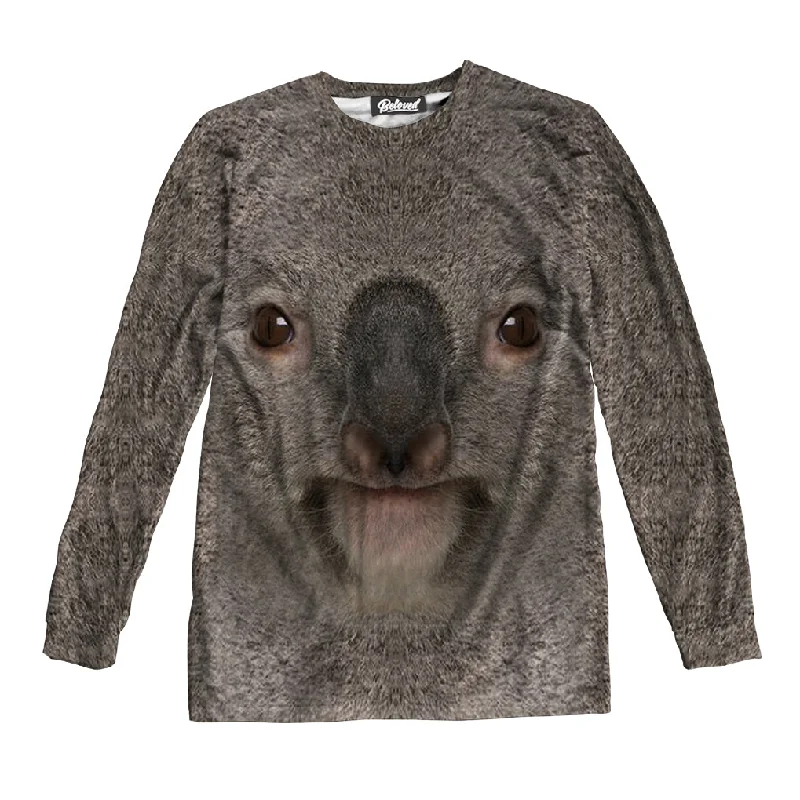 Koala Face Unisex Long Sleeve Tee Graphic Embroidered Appliqued