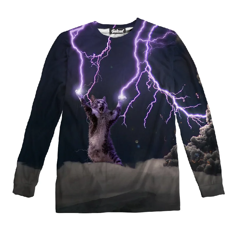 Lightning Cat Unisex Long Sleeve Tee Oversized T-Shirt Spandex breathable