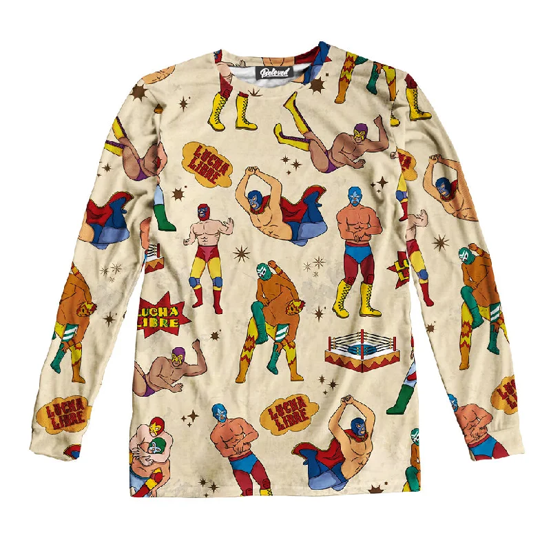 Lucha Libre Pattern Unisex Long Sleeve Tee Chenille Blend Fleece Blend Nylon Blend