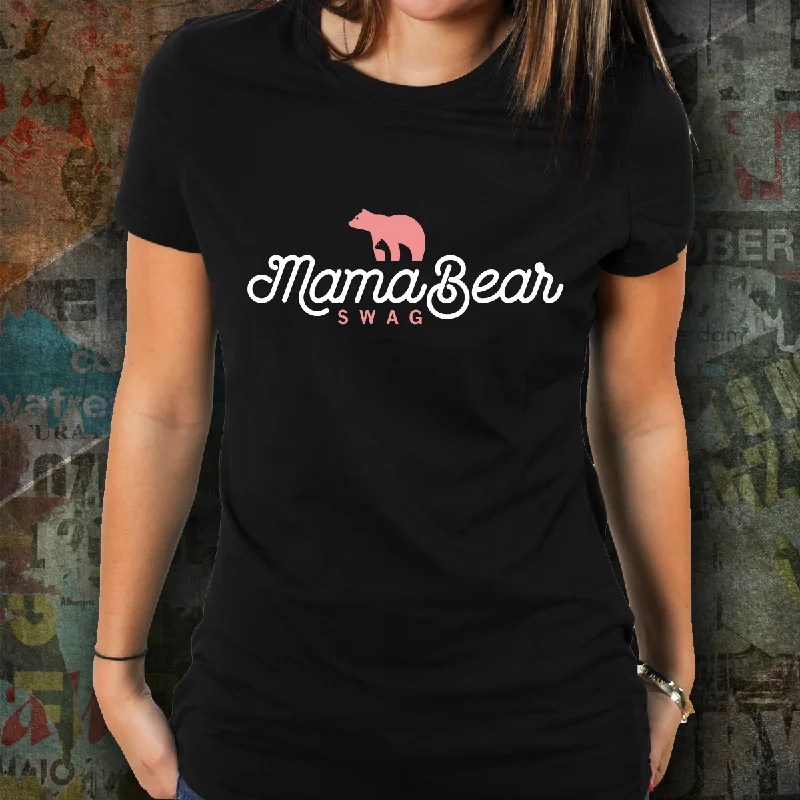 Mama Bear SWAG V Neck T-shirt Satin Blend Silk Blend Wool Blend