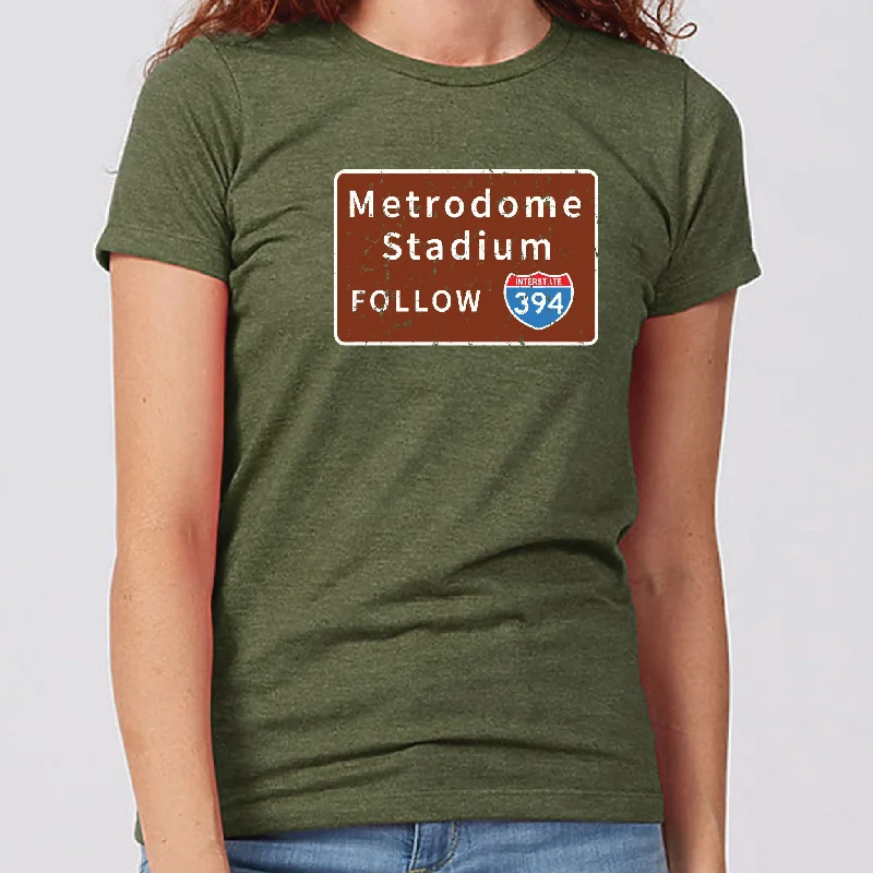 Metrodome I-394 Minnesota Women's Slim Fit T-Shirt Spandex Blend Rayon Blend Denim Blend