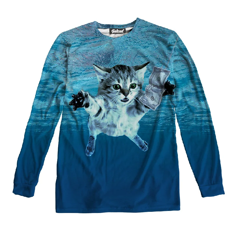 Nirvana Cat Unisex Long Sleeve Tee Wool Fabric Cashmere Fabric Tweed Fabric