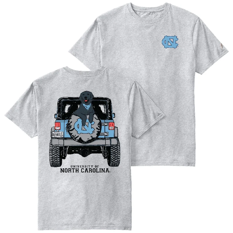 Carolina Tar Heels T-Shirt with Black Dog in Jeep Lace Blend Ribbed Blend Corduroy Blend