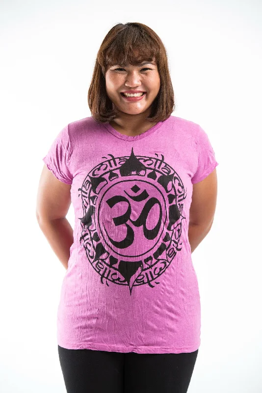 Plus Size Sure Design Women's Infinitee Ohm T-Shirt Pink Chenille Blend Fleece Blend Nylon Blend