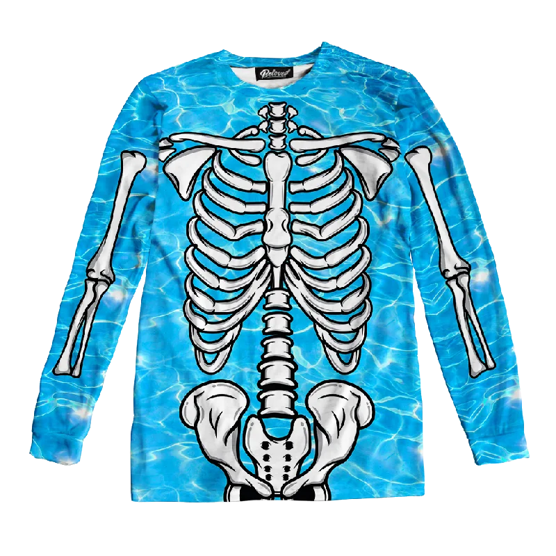 Pool Skeleton Unisex Long Sleeve Tee Chenille Blend Fleece Blend Nylon Blend