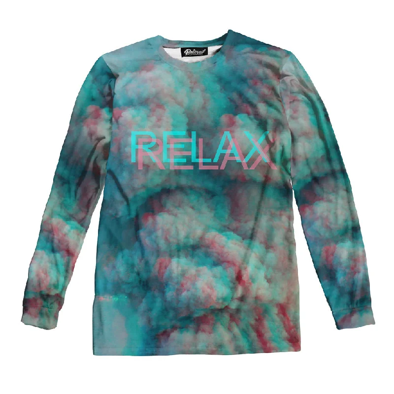 Relax Unisex Long Sleeve Tee Front Pockets Side Pockets Patch Pockets