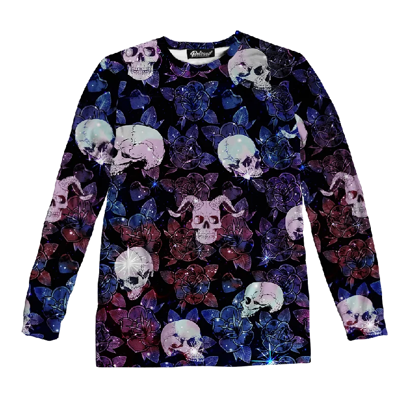 Skull and Roses Unisex Long Sleeve Tee Terry Blend Velvet Blend Canvas Blend