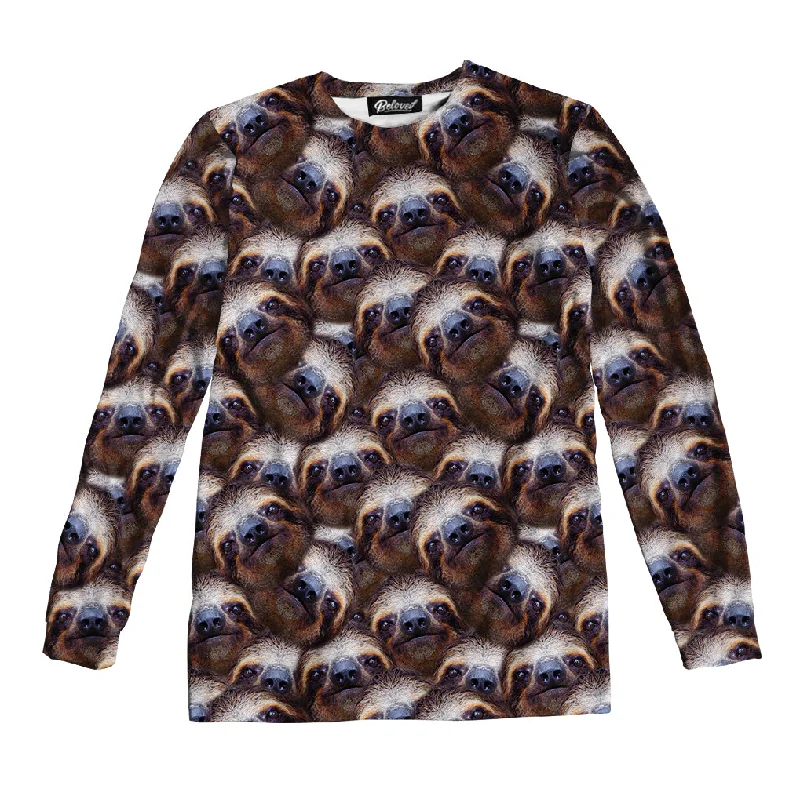 Sloth All Over Face Unisex Long Sleeve Tee Mesh Fabric Canvas Fabric Denim Fabric