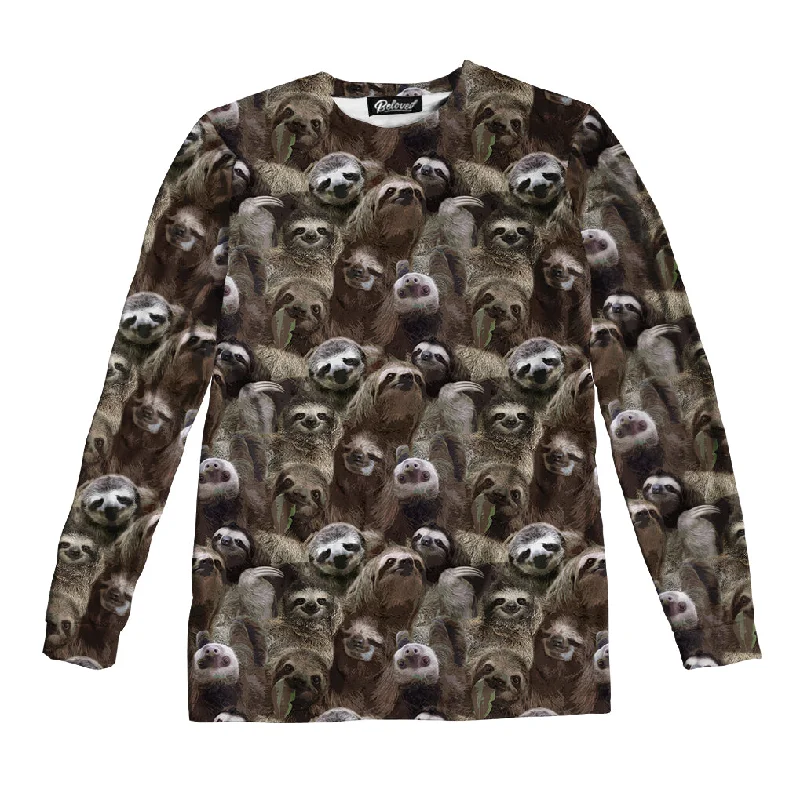 Sloth Pattern  Unisex Long Sleeve Tee Solid Print Embellished