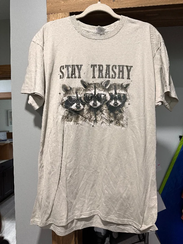 Stay Trashy Tee - LARGE Collared Crew Neck Turtle Neck