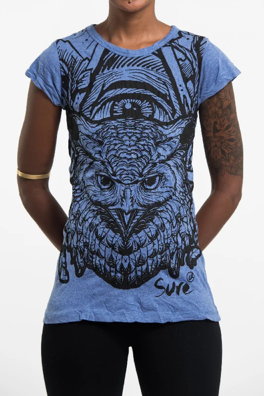 Sure Design Women's All Seeing Owl T-Shirt Blue Plaid T-Shirt Polka Dot Checkered