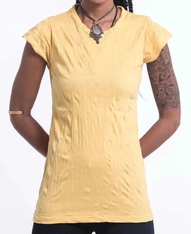 Sure Design Women's Blank T-Shirt Yellow Mesh Canvas Denim